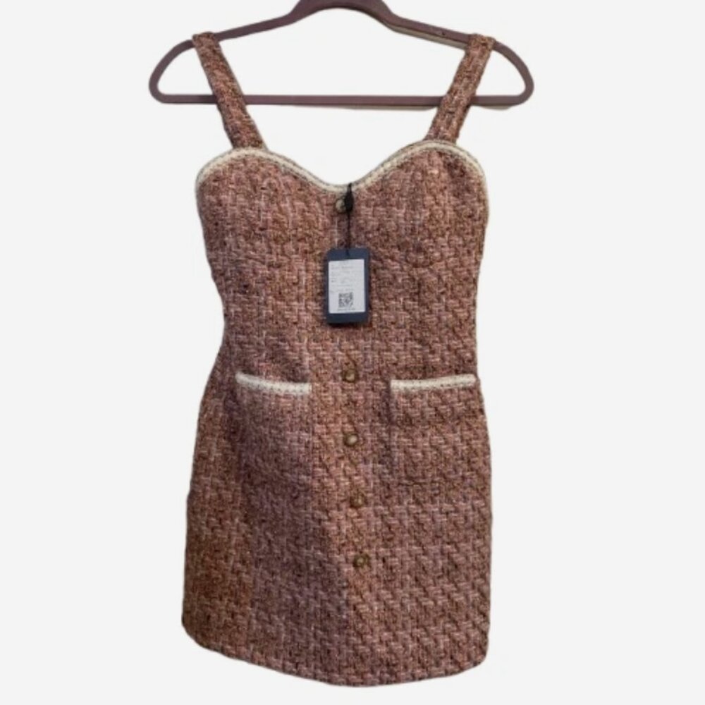 Womens Tweed Style Mini Dress Set With Blazer Multi Tweed Mini Set Size Small/2